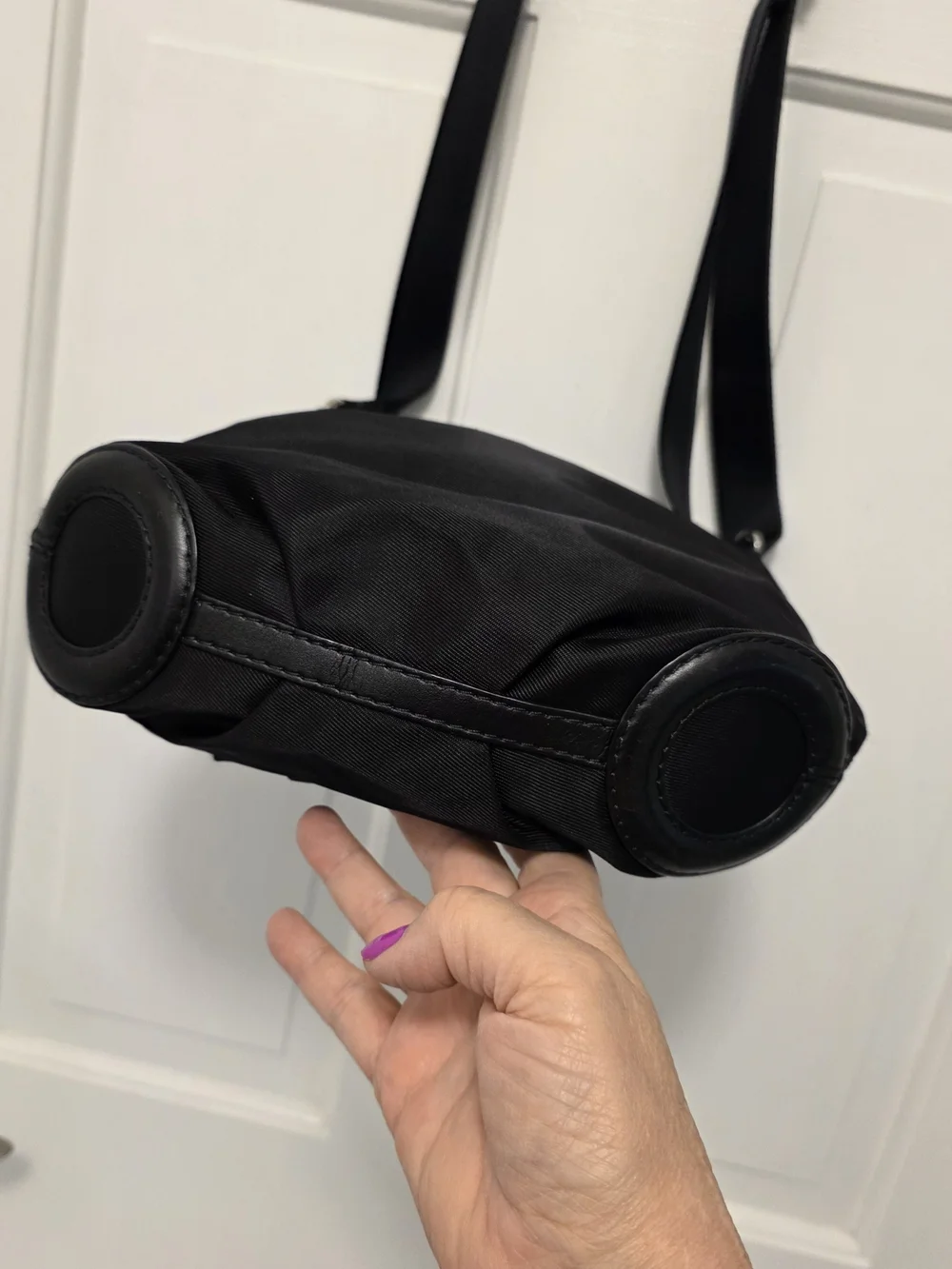 Lancel Paris Black Nylon Crossbody Bag with Front Flap & Zip Pockets Lightweight